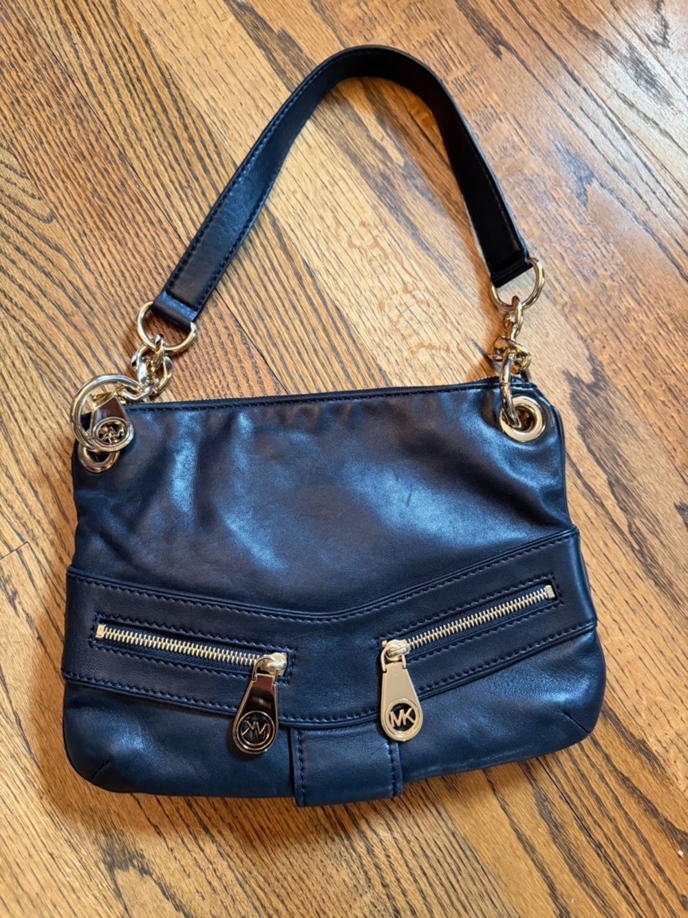 Michael Kors Vintage Black Leather Shoulder Bag with Gold Accents